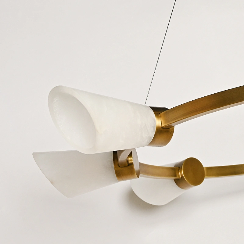 8-Holders Cloudy Alabaster Trumpets Chandelier